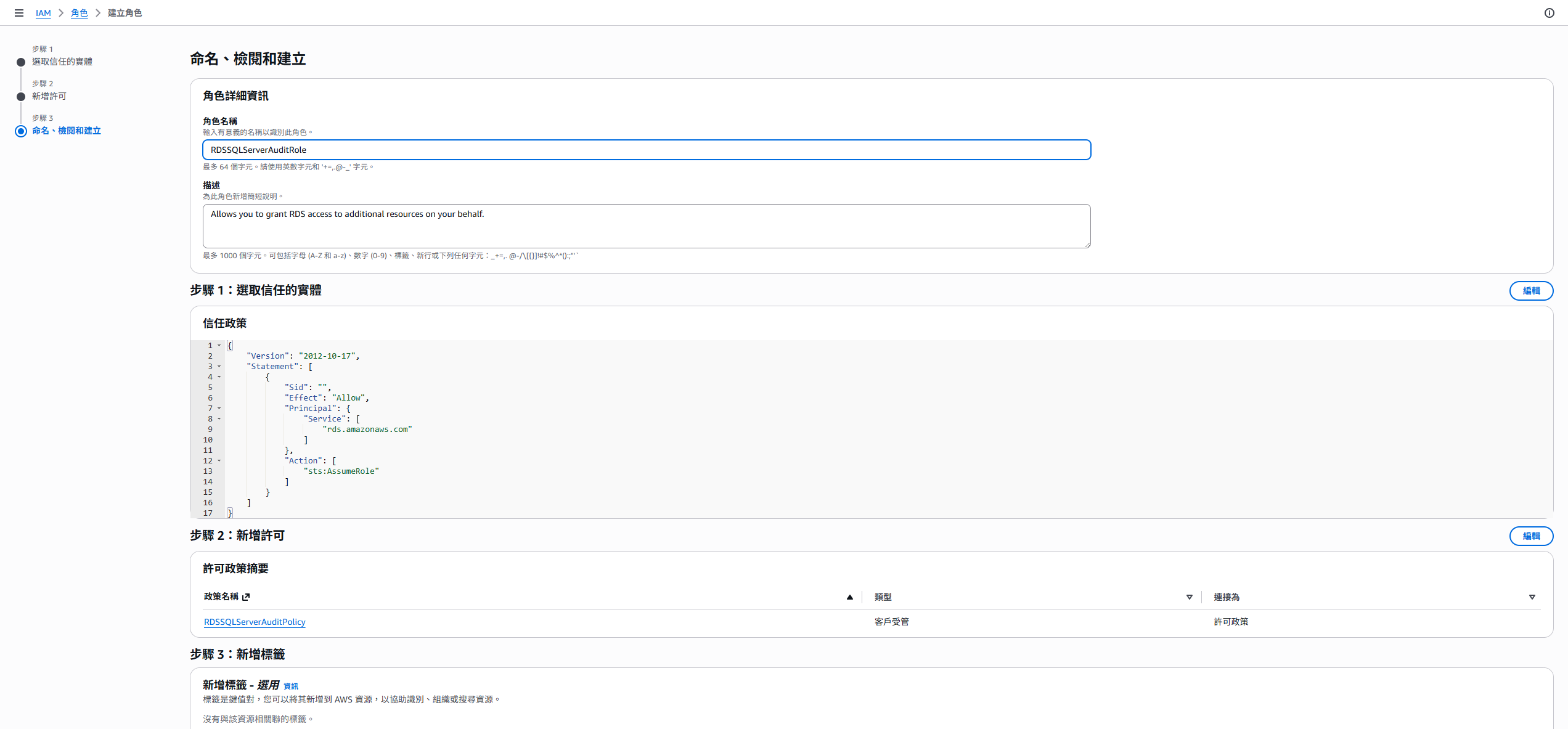 IAM Role review and create